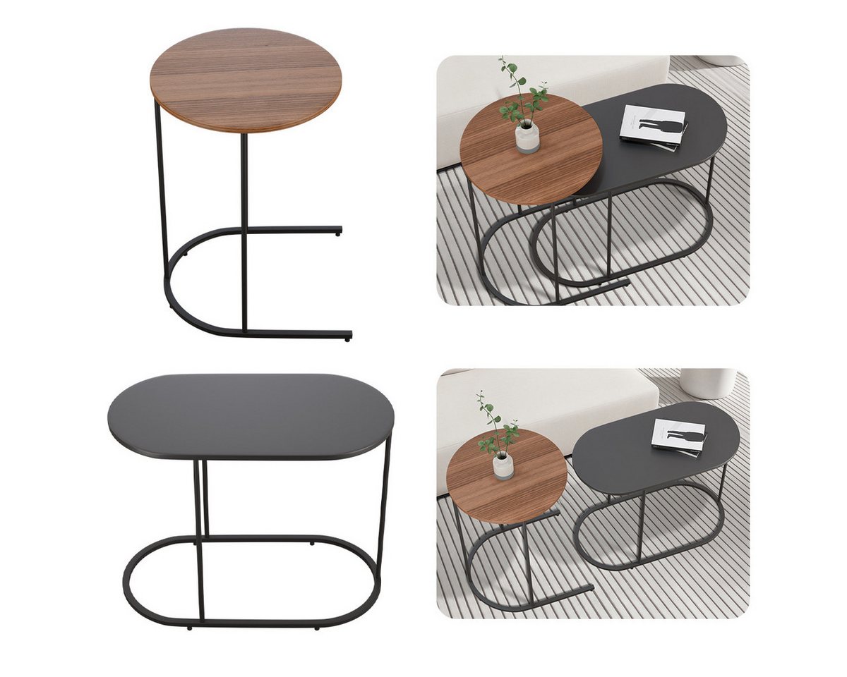 Simloveve Beistelltisch Sofatisch Couchtisch 2er Set Wohnzimmertisch Satztisch Kaffeetisch (Beistelltisch 2er Set für Wohnzimmer und Schlafzimmer, großer Tisch(58x31x47cm),Kleiner Tisch(38x55cm), Tisch Wohnzimmer mit Metallgestell Beistelltisch aus MDF von Simloveve