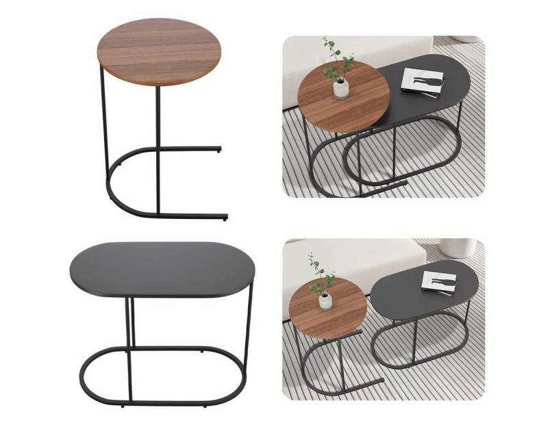 Simloveve Beistelltisch Sofatisch Couchtisch 2er Set Wohnzimmertisch Satztisch Kaffeetisch (Beistelltisch 2er Set für Wohnzimmer und Schlafzimmer, großer Tisch(58x31x47cm),Kleiner Tisch(38x55cm), Tisch Wohnzimmer mit Metallgestell Beistelltisch aus MDF von Simloveve