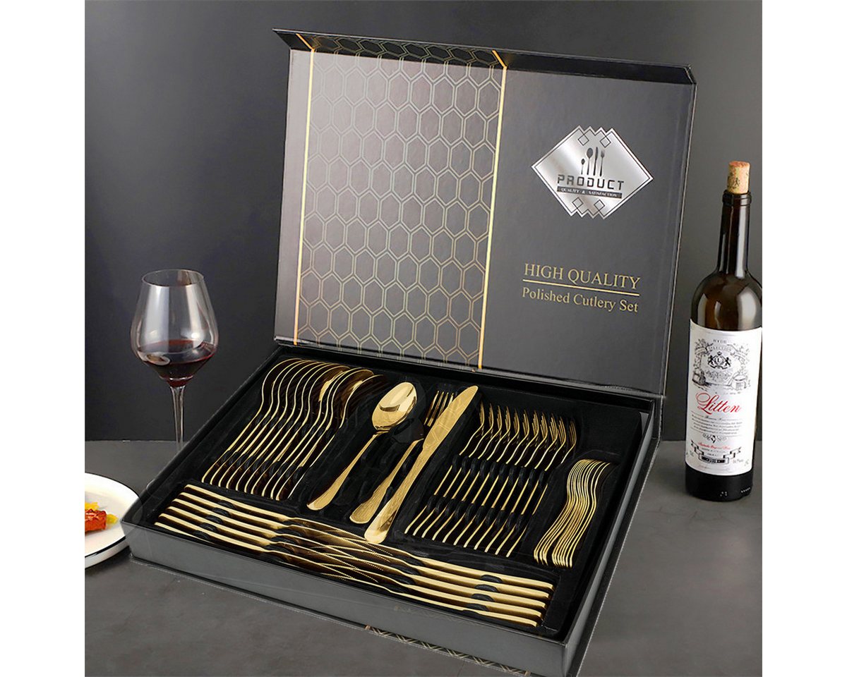 MULISOFT Besteck-Set 48 teilig Besteckset, Essbesteck Set mit Messer Gabel Löffel (48-tlg), 12 Personen, Edelstahl, Edelstahl, Spülmaschinenfest, Geschenkbox Set für Hause, Bankett von MULISOFT