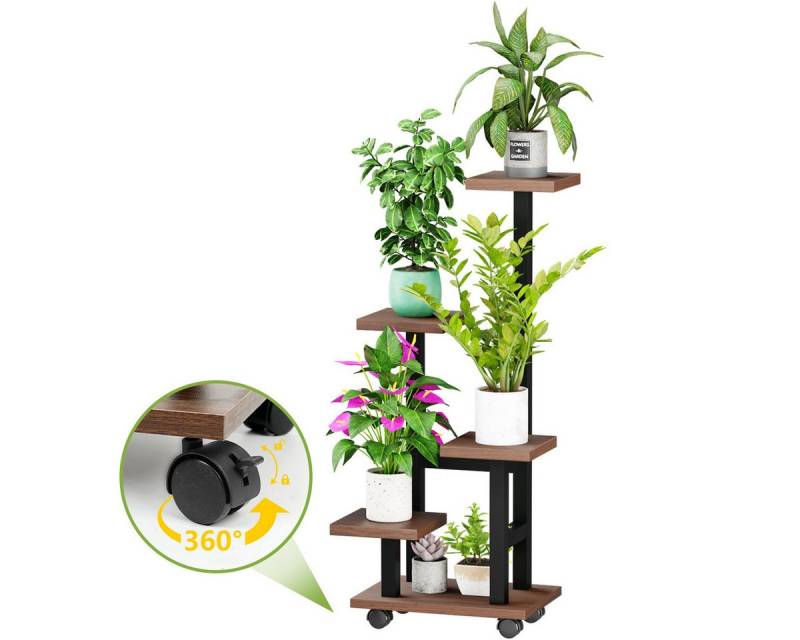 Simloveve Blumenständer Pflanzenständer Metall mit Rädern 4 Ebenen, 85cm Höhe, Blumentreppe für Zimmerecke Wohnzimmer Terrasse Fenster Garten Hof von Simloveve