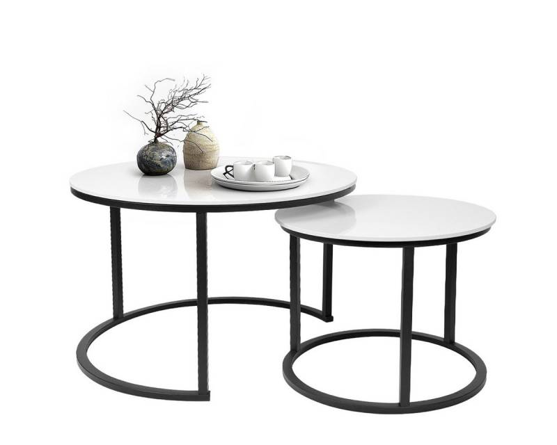 MULISOFT Couchtisch 2er Set Beistelltisch für Wohnzimmer Büro (Runder Echter Marmor-Tischplatte Satztische), 70x45cm (groß), 50x38cm (klein) von MULISOFT