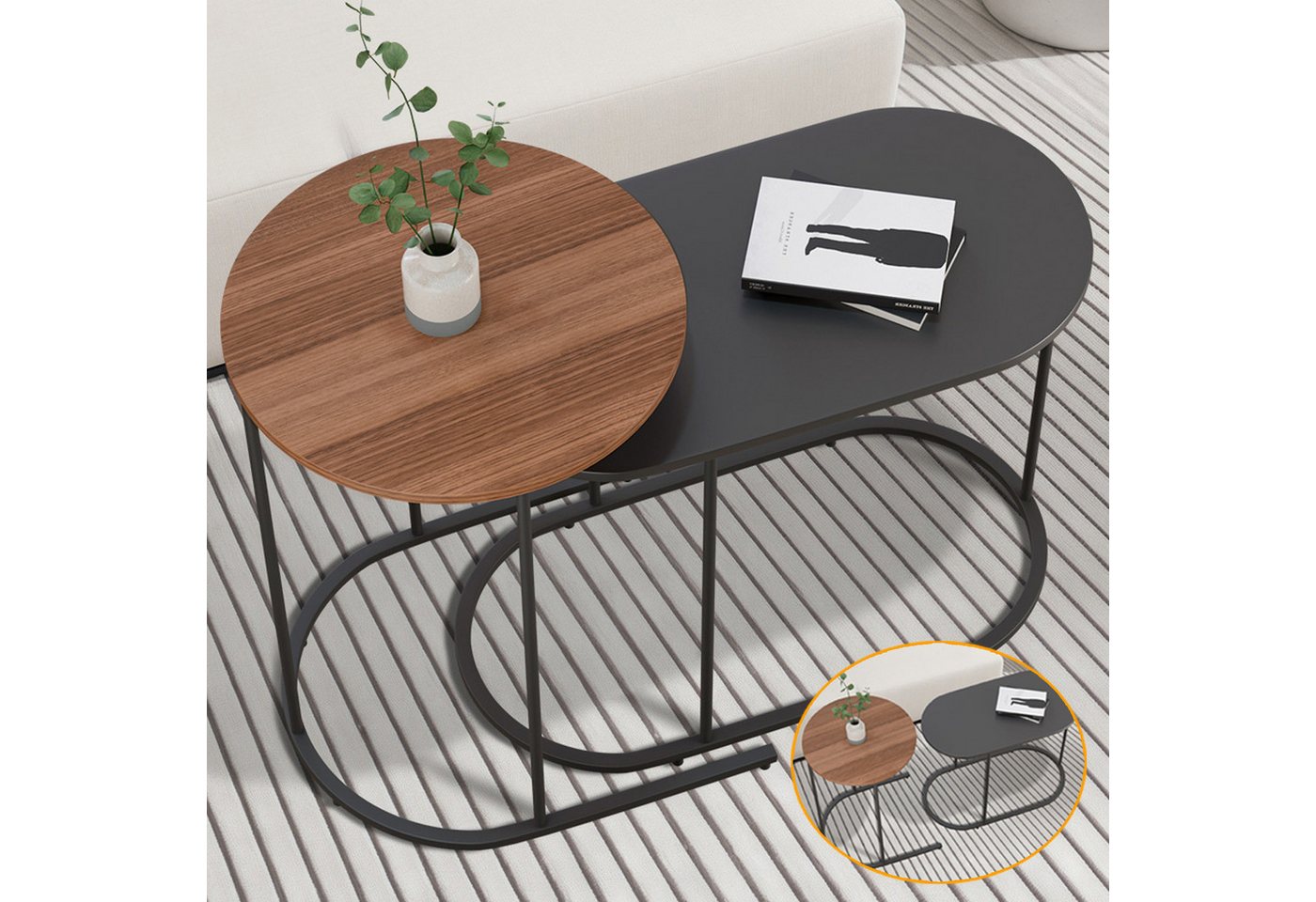 Simloveve Couchtisch Beistelltisch 2er Set Satztisch Sofa Tisch für Wohnzimmer (großer Tisch(58x31x47cm), Kleiner Tisch(38x55cm), 2er Set), Kaffeetisch Couchtisch Modern Schwarz von Simloveve