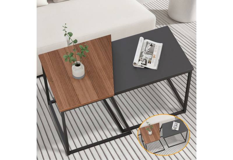 MULISOFT Couchtisch Beistelltisch 2er Set Satztisch Sofa Tisch für Wohnzimmer (großer Tisch(45x47cm),Kleiner Tisch(42x40cm), 2er Set), Kaffeetisch Couchtisch Modern Schwarz von MULISOFT