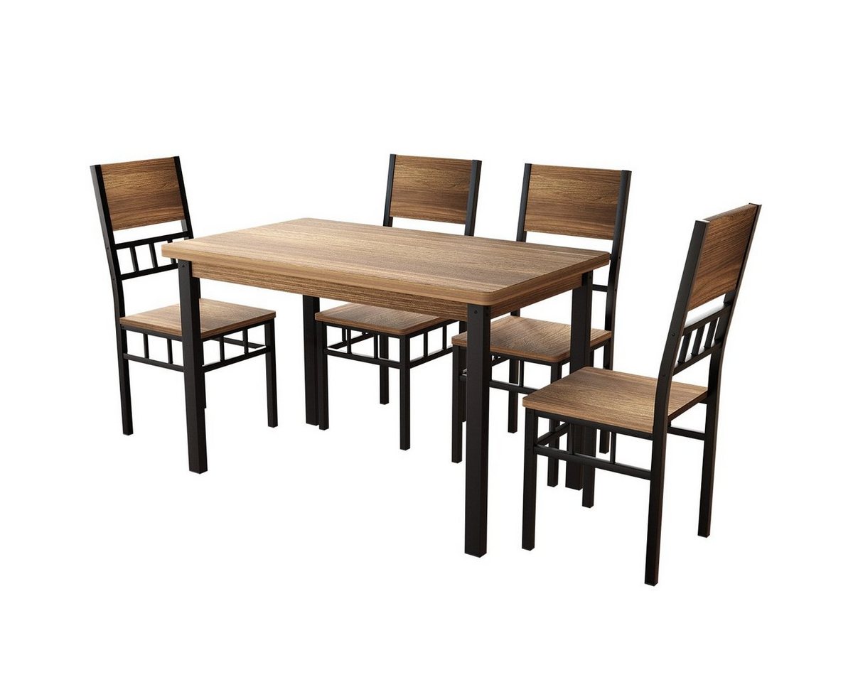 MULISOFT Essgruppe, (5-tlg., mit 4 Stühlen aus Metallgestell), Rechteckig Küchentisch-Set für Wohnzimmer, Esszimmer, Vintagebraun von MULISOFT
