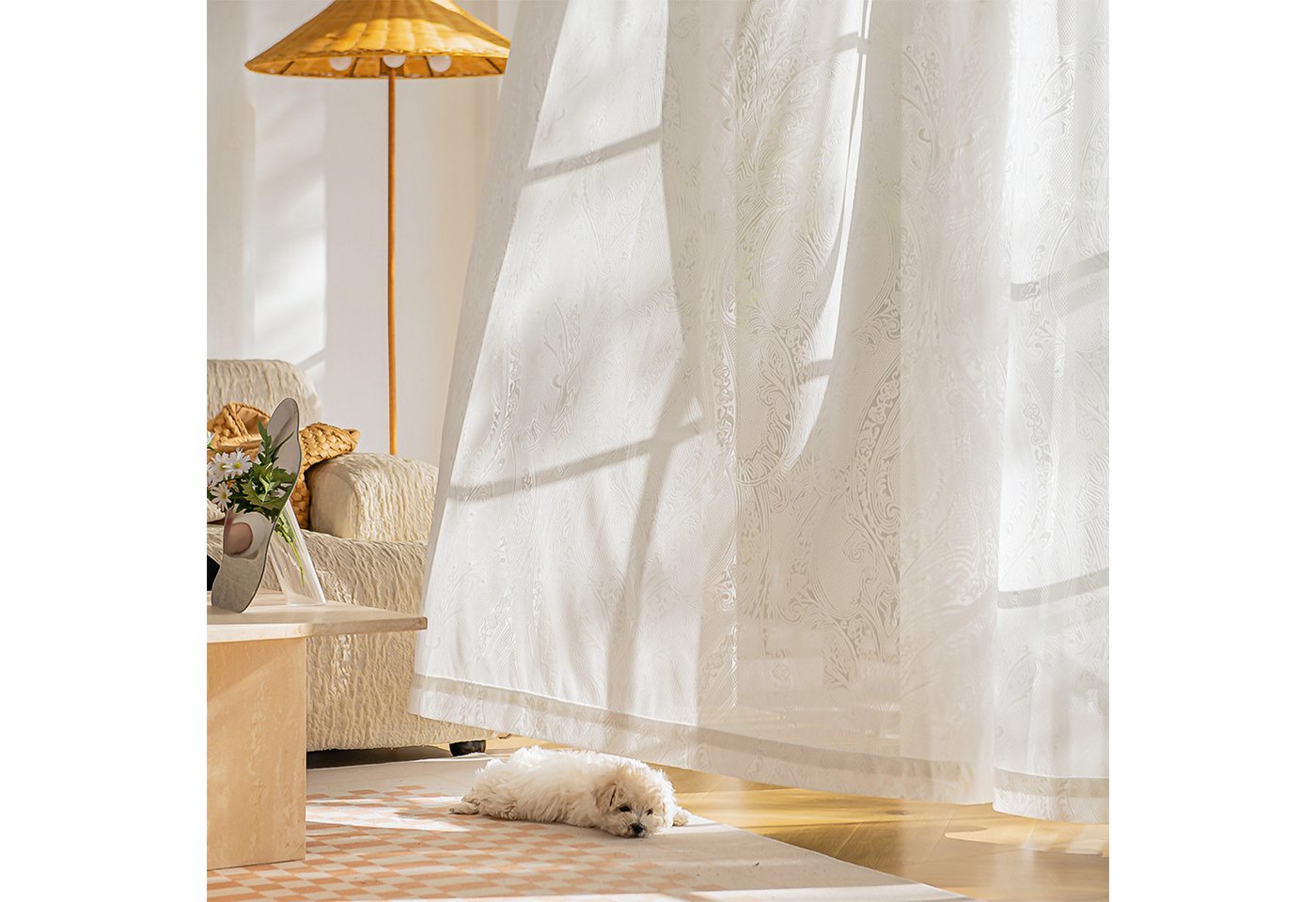 Simloveve Gardine Halbtransparente Gardinen mit Reliefdesign, Ösen (2 St), halbtransparent, romantischem Reliefmuster UV-blockierend, für Wohnzimmer & mehr von Simloveve