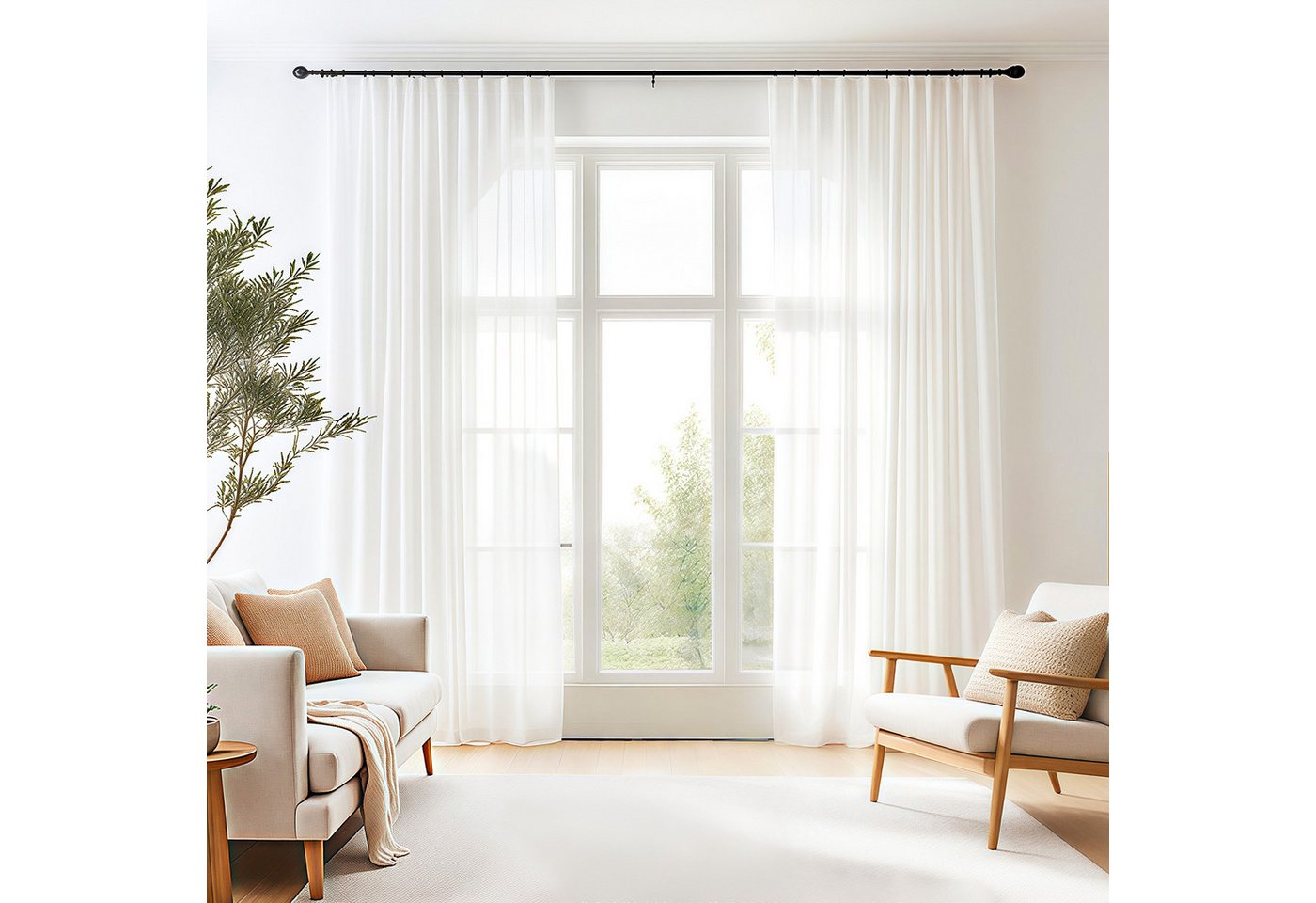 Simloveve Gardine Weiß Längsstreifen klassische Design 2er-Set Vorhänge, Ösen (2 St), halbtransparent, Polyester, Tierfreundlich sind widerstandsfähig gegen Kratzer und Ziehfäden von Simloveve