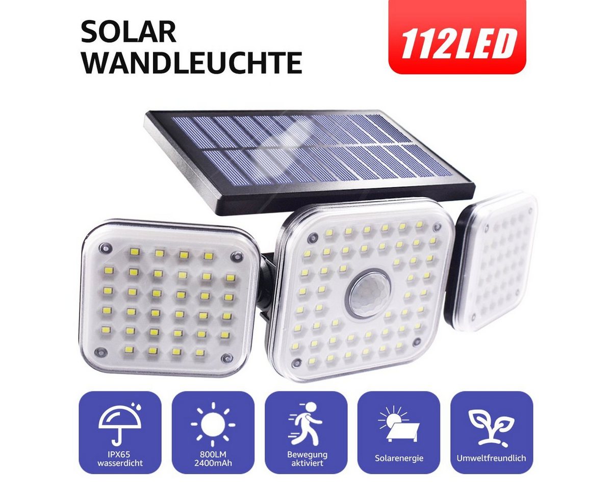 LifeImpree LED Solarleuchte Gartenleuchte, 112 LEDs Außen Wandleuchte, LED Solarlampe Fluter für Außen Garten von LifeImpree