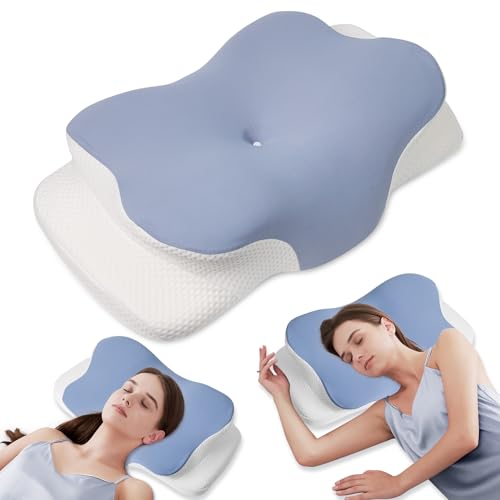 MULISOFT Memory Foam Kissen, bequemes Kissen, stützendes Nackenkissen, ergonomisches Seitenschläferkissen (blau) von MULISOFT