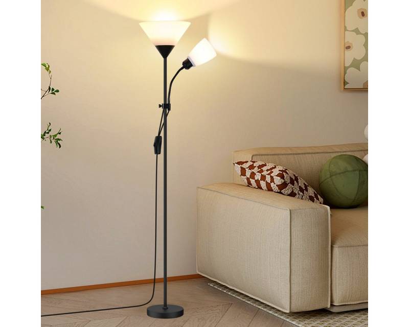 MULISOFT Stehlampe mit 2 LED Glühbirne, LED Dimmbar Deckenfluter, LED wechselbar, 3 Farbtemperaturen, Stehleuchte für Büro Schlafzimmer von MULISOFT