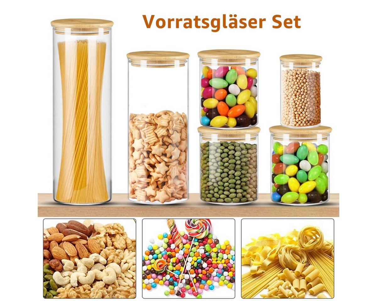 Simloveve Vorratsdose Vorratsgläser 6er Set mit Deckel, (350ml+550ml+550ml+550ml+1300ml+2200ml, 6-tlg., Vorratsdosen Set), Kaffeedose, Keksdose, Marmeladenglas, Müslispender, Zuckerdose von Simloveve