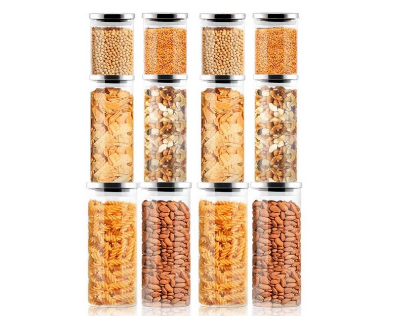 Simloveve Vorratsglas 12-tlg Vorratsgläser Set mit Deckel, Hochwertiges Borosilikatglas, (12-tlg), Stapelbares Vorratsdosen Glas, BPA Frei von Simloveve