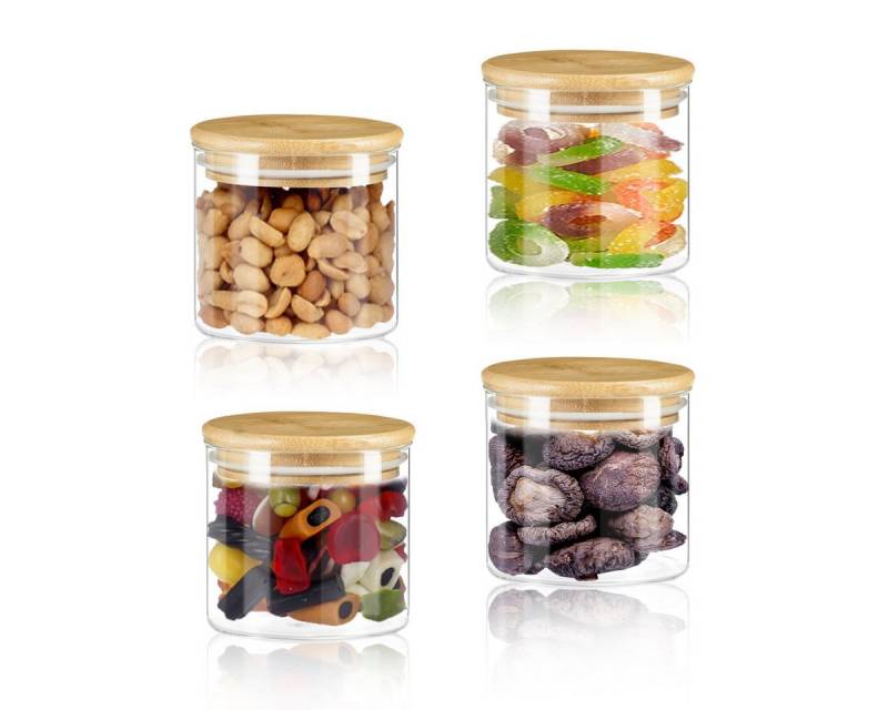 Simloveve Vorratsglas Vorratsdose Luftdicht Glas Vorratsdosen, (2er/4er/6er Set Vorratsgläser aus Borosilikatglas, 4-tlg), Küche Lebensmittel Lagerung Behälter mit Bambus Deckel von Simloveve