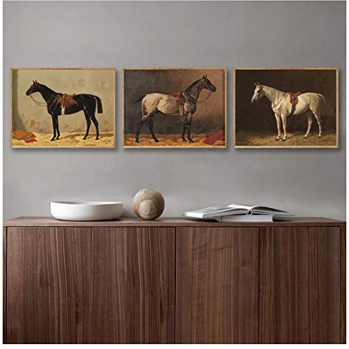 MULMF Vintage Horse Poster Antike Horse Farm Tiere Leinwand Malerei Drucke Pferd Wandkunst Bild für Wohnzimmer Dekor 30x40cmx3 ungerahmt von MULMF