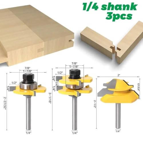 3 Teil/satz 1/4 "6,35 MM 6 MM Schaft Fräser Holz Carving 45 Schloss Gehrung Bit Zunge Nut Router bit Set Anti Kickback Design(01) von MULONGOR