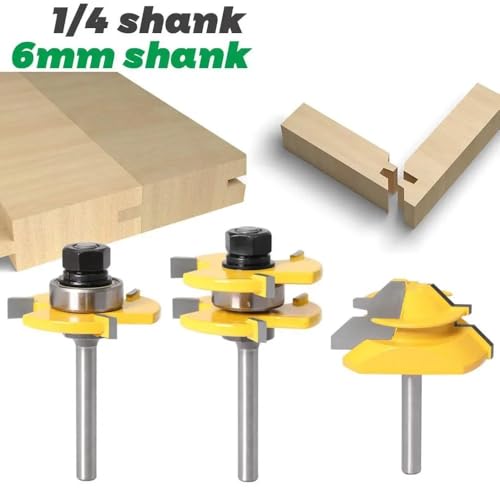 3 Teil/satz 1/4 "6,35 MM 6 MM Schaft Fräser Holz Carving 45 Schloss Gehrung Bit Zunge Nut Router bit Set Anti Kickback Design(02) von MULONGOR
