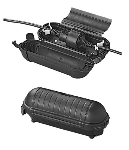 2er Pack Sicherheitsbox für Schuko Stecker – Wasserdichte Outdoor Schutzbox (IP44) für Kabel (Schuko Stecker, schwarz) von MULTIBROS