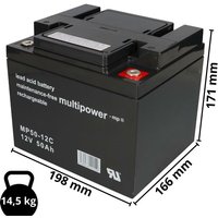 Akku-Satz Batterie für Scooter Elektromobil Dietz Agin, 2 x 12V 50Ah Blei agm Multipower von MULTIPOWER