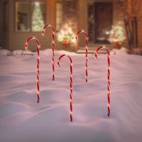 Led Zuckerstangen 5er Set mit 40 Warmweißen LEDs, 73cm, Rot Weiß, batteriebetrieben, Außen & Innen, Beleuchtete Gartenstäbe Weihnachtsdeko von ECD GERMANY