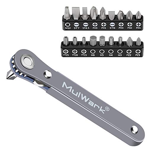 MulWark 20pcs Mini-Ratschenschlüssel Set, 1/4-Zoll, Sehr Niedriges Profil, Mit Hohem Drehmoment, Mit 90 Grad-Mini-Winkel Schraubenschlüssel Set, Umkehrbarer Griff Maulschlüssel Set von MULWARK