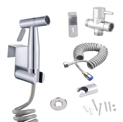 MUMENG Bidet Handbrause für Toilette Set mit 3 Wege Ventil,Edelstahl Bad Bidet Brause Duschkopf Aufsatz,Handbrause Dusche für Persönliche Hygiene und Reinigung Der WC mit Einziehbarer Federschlauch von MUMENG