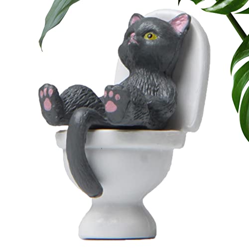 MUMIAO Katzenskulptur aus Kunstharz – Toilette sitzende Ornamente, Katzenfigur, dekoratives Regal, Akzent, Ornamente für von MUMIAO