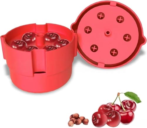 MUMQAQ Cherry Pitter, Portable Cherry Pitter Corer Tool, Pits up to 6 Cherries at Once, Dishwasher Safe, Worksaving Push Down Cherry Pitter Tool Pit Remover (Red) von MUMQAQ