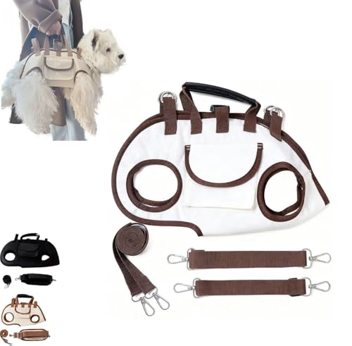 MUMQAQ Hundetragetasche, verstellbares Ganzkörper-Liftgeschirr für kleine Hunde und Katzen, tragbarer atmungsaktiver Haustier-Tragerucksack mit freihändiger Schulter und Leckerli-Tasche von MUMQAQ