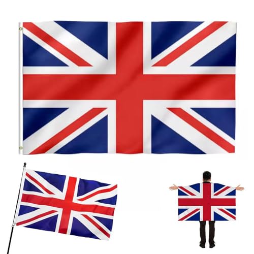 Union Jack Flaggen England Flaggen 1,5 x 0,9 m mit Ösen 100% Polyester Indoor Outdoor Rot Weiß und Blau Union Jack Flaggen England Flaggen 1,5 x 0,9 m mit Ösen 100% Polyester Indoor Outdoor Rot Weiß und Blau von MUMQAQ