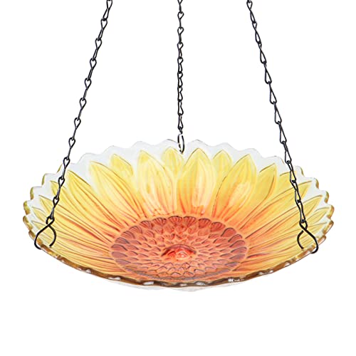 MUMTOP Vogeltränke zum Aufhängen, 27,9 cm, Glas, Vogeltränke für den Außenbereich, für Gartendekoration (Sonnenblume) von MUMTOP