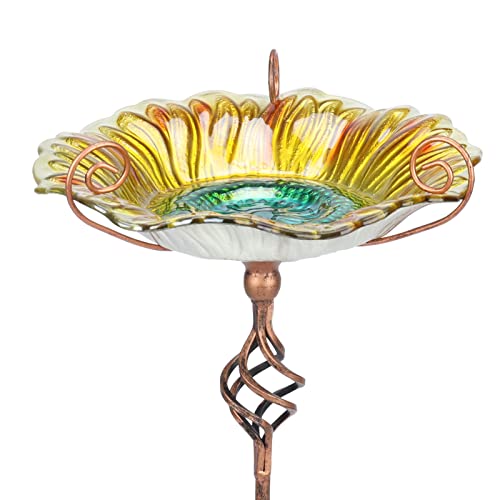 Vogeltränke für den Außenbereich – Glas-Vogeltränke für den Außenbereich, Sonnenblumen-Vogeltränke, Vogelfutterstation mit Pfahl für Garten, Hof, Dekoration (gelb, 78,9 cm) von MUMTOP