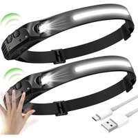 Mumu - 2PCS LED-Stirnlampe 230 Grad, cob+xpe LED-Stirnlampe 5 Modelle, LED-Sensor-Stirnlampe, 230 wasserdichte LED-Stirnlampe usb wiederaufladbar, von MUMU