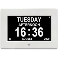 7-Zoll-LCD-Digitalkalenderuhr mit Datum, Kalenderuhr mit Datum, Tag und Uhrzeit Alzheimer-Uhr Uhr für Senioren, es ist für Eltern (weiß) von MUMU