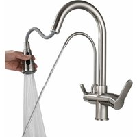 Einhand-Küchenarmatur Küchensprüher Messing 3-Wege-Küchenarmaturen Trinkbares heißes und kaltes Wasser 2-Griff-Schwenkauslauf Wasserfilter von FLITI