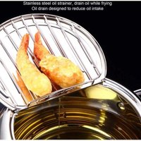 Japanische Tempura-Fritteuse mit Thermometer, Edelstahl-Tempura-Fritteuse mit Ölfilter, Mini-Edelstahl-Fritteuse, Universal-Induktionsherd, große von MUMU