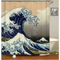 Japanischer Wellen-Duschvorhang Kanagawa-Wellen-Duschvorhang aus nautischem Stoff, Badezimmerdekoration mit Haken, wasserdicht, waschbar von MUMU