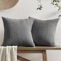 Kissenbezug 45 x 45 cm Dunkelgrau Cord Weich und Flauschig 2er Set mit Streifenmuster Kissenbezüge Sofakissenbezüge Moderne Deko für Sofa Bett von MUMU