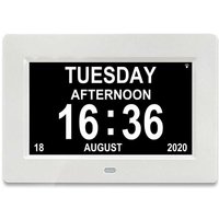 7-Zoll-LCD-Digitalkalenderuhr mit Datum, Kalenderuhr mit Datum, Tag und Uhrzeit Alzheimer-Uhr Uhr für Senioren, es ist für Eltern (weiß) von MUMU