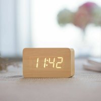 Digitaler Wecker aus Holz, einstellbare Helligkeit, Sprachsteuerung, LED-Uhr, rechteckig, Anzeige, Zeit, Temperatur, Wohnkultur von MUMU