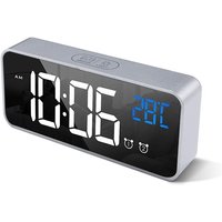 Digitaler Wecker mit großer LED-Temperaturanzeige, tragbarer Spiegelalarm mit zwei Alarmen, Schlummerzeit, 4-stufig einstellbarer Helligkeitsdimmer von MUMU