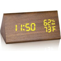 Holz Digitaler Wecker, led Zeitanzeige Holz Digitale Tischuhr mit 6 Helligkeitsstufen, Temperatur Feuchtigkeitserkennung Dreieck Elektrische von MUMU