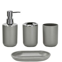 Modernes Design, 4-teiliges Badezimmer-Zubehör-Set, Lotionsflaschen, Zahnbürstenhalter, Zahnbecher, Seifenschale, Grau-Vier von MUMU