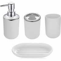 Modernes Design, 4-teiliges Badezimmer-Zubehör-Set, Lotionsflaschen, Zahnbürstenhalter, Zahnbecher, Seifenschale, Weiß-Vier von MUMU