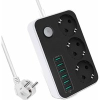 Mumu - Steckdosenleiste mit 6 USB-Mehrfachsteckdosen 3 Fächer 2500W 17W 5V 3,4A 1,6M Kabel, mit Schaltersteckdose gegen Überlastung geschützt von MUMU