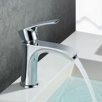 Waschtischarmatur Einhebelmischer Körper aus verchromtem Messing Badarmatur Wasserhahn für Badezimmer, Waschbecken Wasserhahn aus Messing, Höhe 155 mm von MUMU