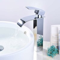 Wasserfall-Waschtischmischer, Badezimmer-Wasserhahn, modernes Wasserfall-Wasserhahn-Design mit verstellbarer Warm- und Kalt-Waschtischarmatur, von MUMU