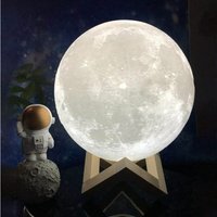 Mumu - Nachttischlampe, 3D-Mondlampe, Standardgröße, Mond-Nachtlicht, Licht, 3 LED-Farben, mit Holzständer und Fernbedienung/Touch und usb von MUMU