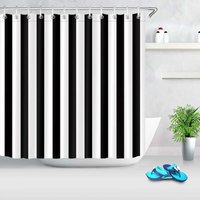 Schwarz-weiß gestreifter Duschvorhang, wasserdichtes Polyestergewebe 180 x 200 cm, schlichte und elegante Badezimmerdekoration, inklusive Haken von MUMU