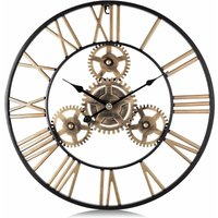 Wanduhr Gears Gold Giant Metal Industrial 50 cm Quarz Wandpendel römische Ziffern geräuschlos für Wohnzimmer Bar Restaurant von MUMU