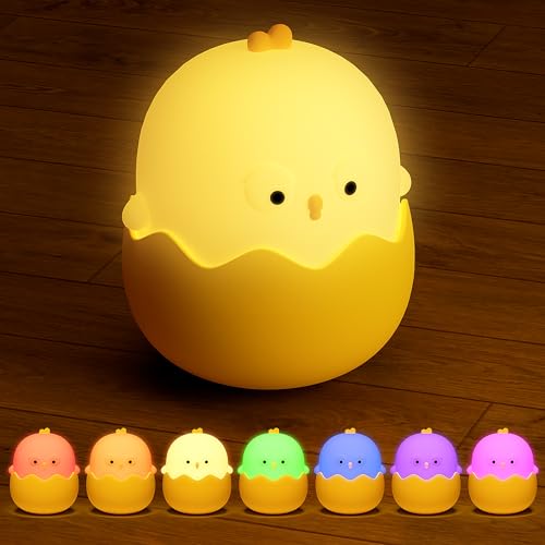 MUMUQ Nachtlicht Kinder, Stilllicht Nachtlicht Baby 7 Farben Lichtwechsel Silikon Nachttischlampe, Stufenlos Dimmbares Mädchen Junge Nachtlampe, Wiederaufladbares Nachttischlampe Kinder Geschenke von MUMUQ