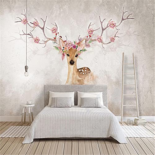 MUMUWUSG 3D Fototapete Wandbild Rosa Blumen Tiere Rehe Aufkleber Selbstklebende Leinwand Für Schlafzimmer Wohnzimmer Tv Hintergrund Wanddekoration Wandbilder 360X230Cm von MUMUWUSG